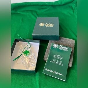 Galway Irish Crystal Golf Golfer Bag Ornament Clear W Green Shamrock In Box